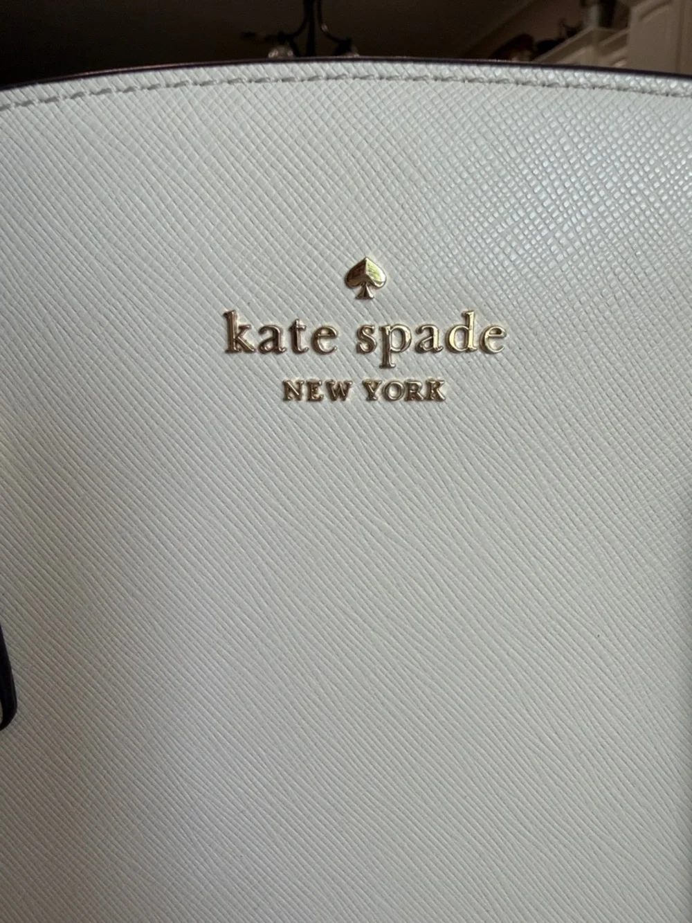 Kate Spade Perry Ivory White Leather Satchel V095 Meringue Gold Logo Adj Strap